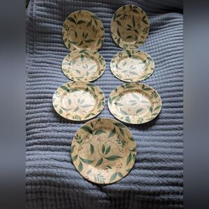 Corningware Cream and Green Leaf Salad Plates Set